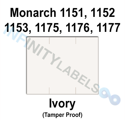 96,000 Monarch compatible 1151 / 1152 / 1153 / 1175 / 1176 / 1177 / 1180 / 1185 Ivory Labels. Full case w/16 ink rollers.