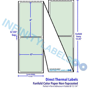 4" x 6" Fanfold Pastel Green - Non-Topcoated Direct Thermal Labels -  Qty: 32,000