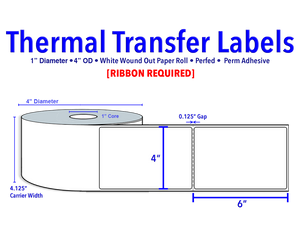4" X 6" Thermal Transfer Labels - 1" Core, 4" Outer Diameter - Perfed [660010]