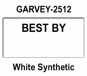 200,000 Garvey compatible 2512 "BEST BY" White Synthetic Labels. Full case w/20 ink rollers.