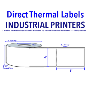 4" X 6" Direct Thermal Tags - 3" Core, 8" Outer Diameter [521022]
