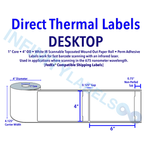 4" X 6" Fedex Compatible Shipping Labels - Direct Thermal - 1" C, 4" OD