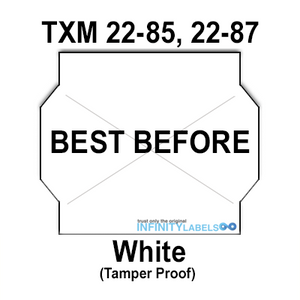 189,000 X-Mark compatible 2202 "BEST BEFORE" White Labels. includes 12 ink rollers