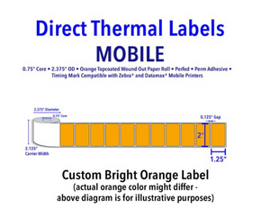 [CUSTOM] 2" X 1.25" Bright Orange Direct Thermal Labels - 0.75" Core [10 Cases]