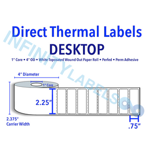 2.25" X 0.75" Direct Thermal Labels - 1" Core, 4" Outer Diameter [530583]