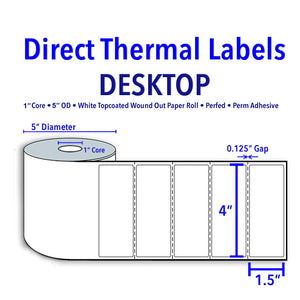 4" X 1.5" Direct Thermal Labels - 1" Core, 5" Outer Diameter - 2 Cartons [DT400100P1]