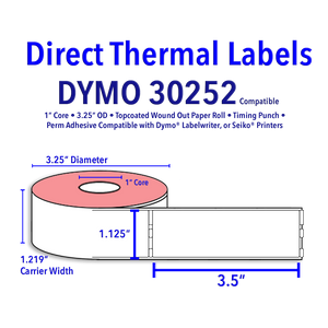 Dymo 30252 Compatible 1.125'' X 3.5'' Mega Address Labels. 350 LPR - 12 RPR. Total of 4200 Labels