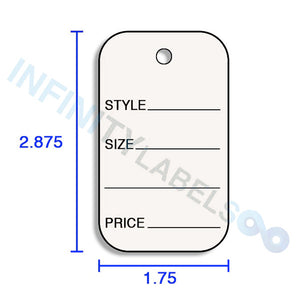 LG Coupon Tags (1.75 x 2.875) - Ivory - STYLE / SIZE / PRICE [Black Imprint]