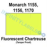 128,000 Monarch compatible 1155 Fluorescent Chartreuse Labels. Full case w/8 ink rollers.