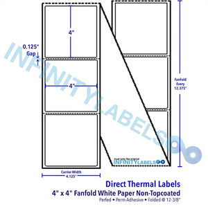 4" x 4" Fanfold White - Non-Topcoated Direct Thermal Labels - Perfed [520218] - 10 cases
