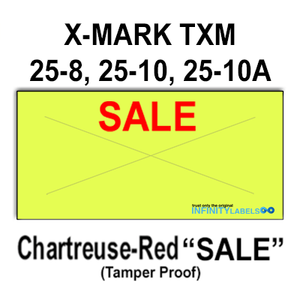 216,000 X-Mark compatible 2600 "SALE" Fluorescent Chartreuse Labels. Full case w/12 ink rollers.